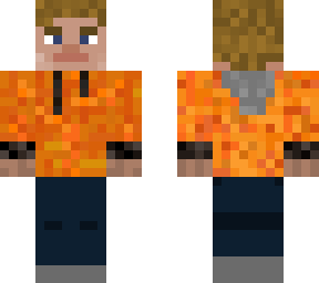 blonde orange jacket blue eyes