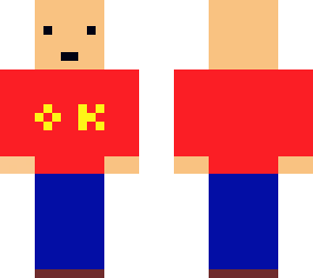 red ok shirt bald guy