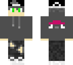 grey hoodie and black jeans with purple squid(?) design