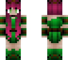 elf girl - magenta hair - leaf outfit