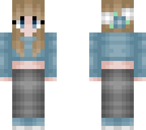 girl - short dirty blonde - blue & gray