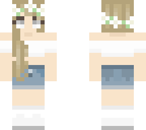 blonde wearing white crop top with a jean skirt and sneakers with white socks