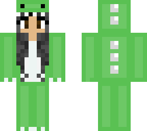 black hair girl in dino onesie