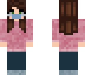 girl in long pink sweater and mask