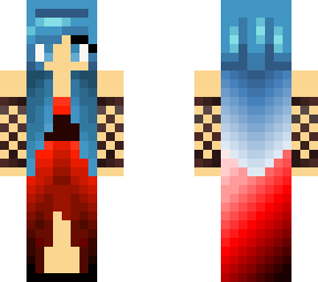 red fire dress girl with blue hair