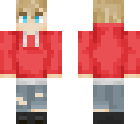 red hooded with ripped jeans