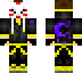 black and yellow hoodie w/ kitsune mask and complementary colored moon logo