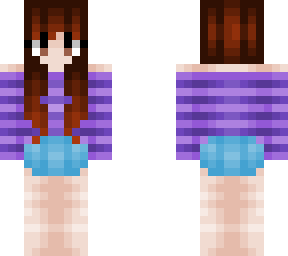 girl - brown hair - purple & purple stripes