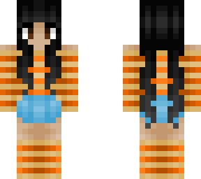 girl - yellowish orange stripe outfit - long black hair
