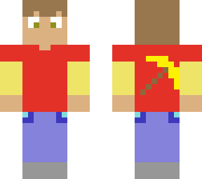 a kid with pick-ax on back of its shirt