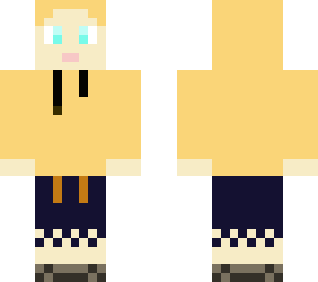 boy with tan hoodie an navy blue shorts.