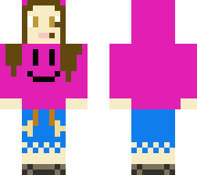 girl with pink smiley hoodie and ripped jean shorts