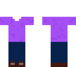 purple shirt and blue jeans