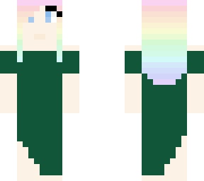 rainbow fading hair with green dress (read desc)