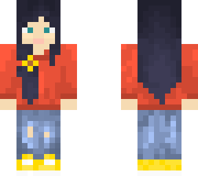orange sweater navy hair girl