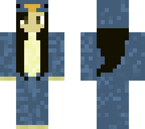 black haired girl in blue owl onsie