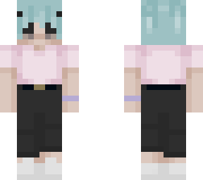 blue hair pink shirt