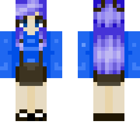 girl with purple hair and blue sweater