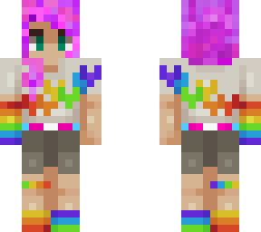 lgbt purple and pink haired girl with rainbow pattern sweater. (remake)