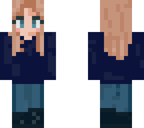 blonde girl, navy blue sweater and boots