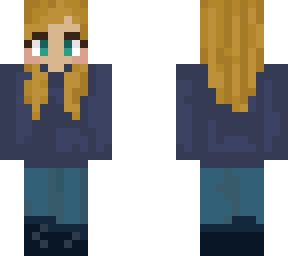blonde girl, navy blue sweater and boots again
