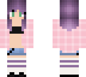 girl with pink flannel shorts and purple hair