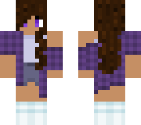 purple plaid shirt w/ gray shorts