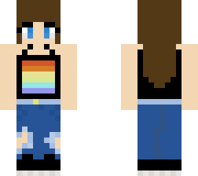 girl with rainbow shirt and ripped jeans
