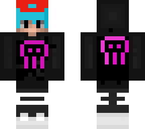 blue hair gammer with skull on hoodie