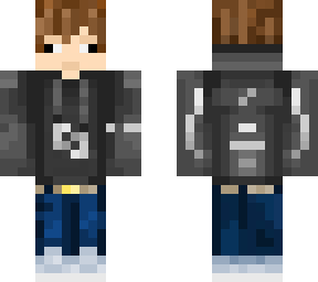 brown haired boy in black hoodie and blue jeans