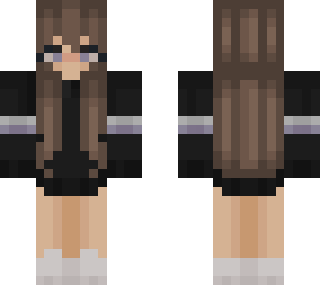 brunette girl with black hoodie with stripe