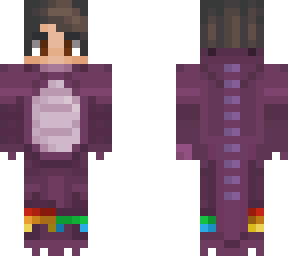 purple dino with rainbow socks