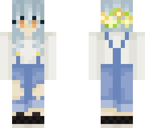 blue haired girl with orange flower crown