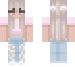 blond haired girl w/pink t-shirt and ripped jeans