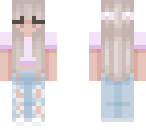 blond haired girl w/purple t-shirt and ripped jeans