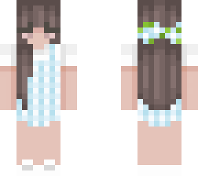 blue dress with brown hair