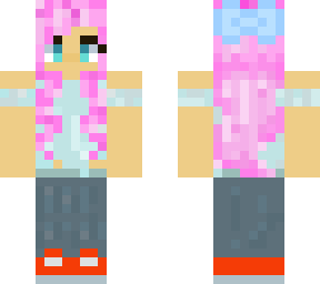 cute kawaii girl pink hair and a blue bow!