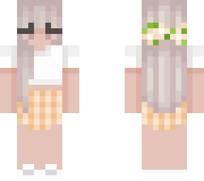 orange skirt with white t-shirt and blond hair