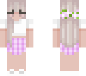 purple skirt with white t-shirt and blond hair