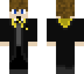 teen boy with hogwarts hufflepuff robes.