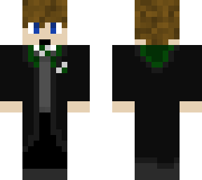 teen boy with hogwarts slytherin robes.