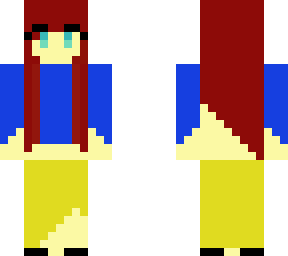 blue shirt and yellow skirt