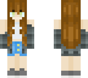 girl with brown hair and gray flannel