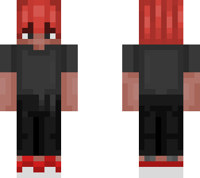 black shirt scarlet hair