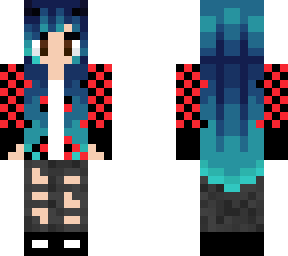 blue hair girl with flannel and rip jeans