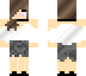 girl with white top and grey skirt