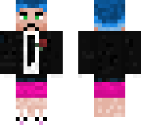 blue hair, tux, pink underwear, bunny slippers