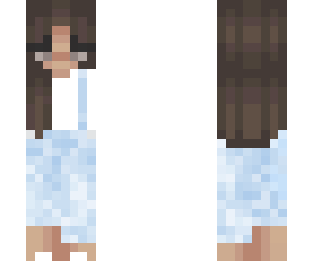 blue skirt white shirt and blue earings
