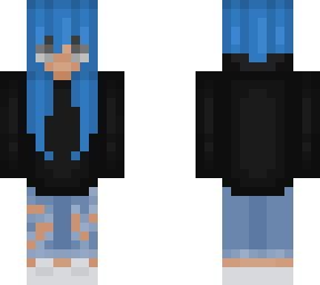 blue hair egirl with hoodie