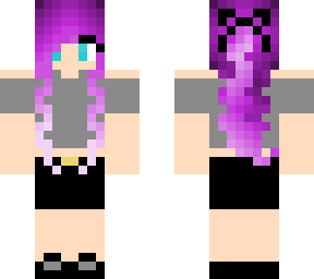 purple haired girl with black bow